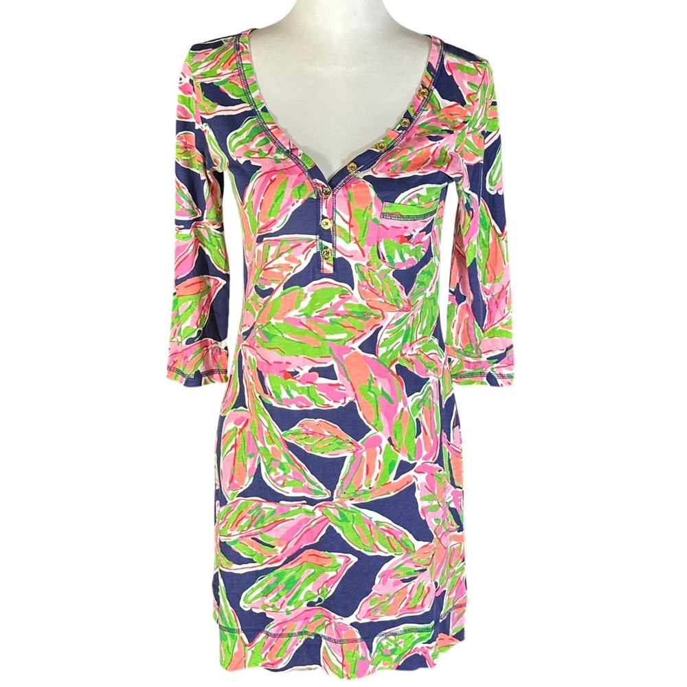 Lilly Pulitzer Palmetto Dress Womens Small Pink Green "The Vias" Pima Cotton